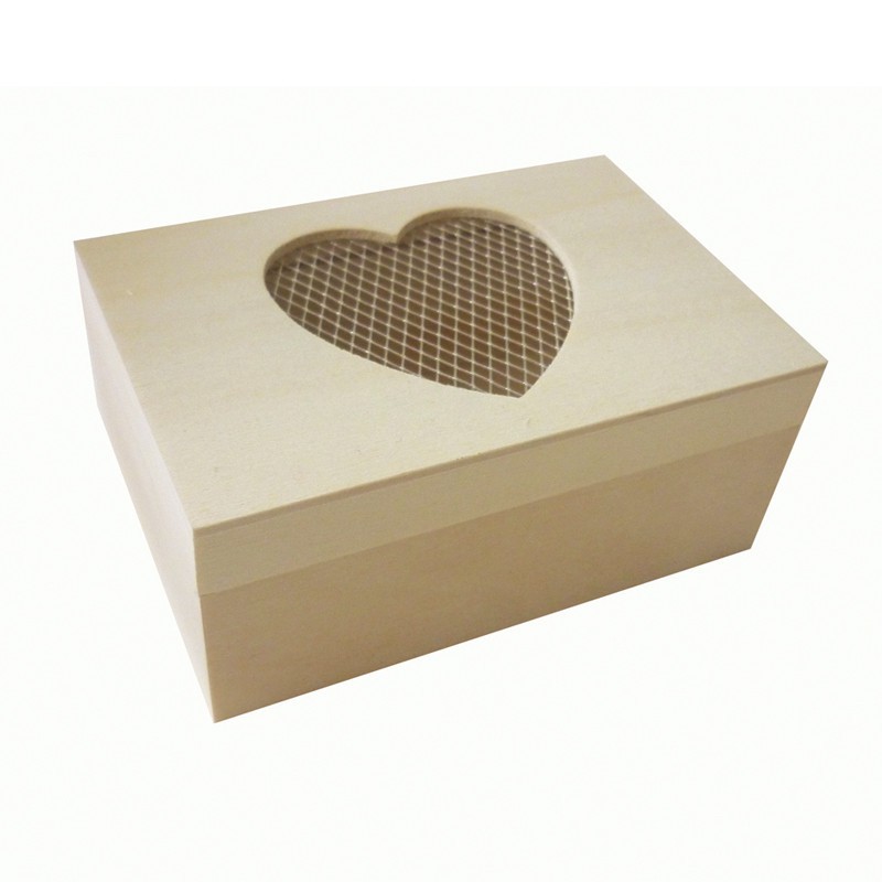 Boite rectangulaire en bois Cœur grillage 12 cm