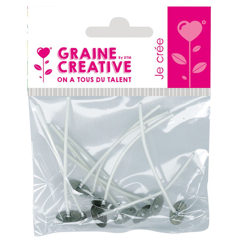 10 Mèches à Bougies H7cm sur Pied - Graine Créative