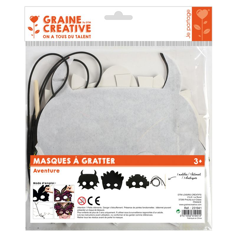 3 Masques à Gratter Aventure - Graine Créative