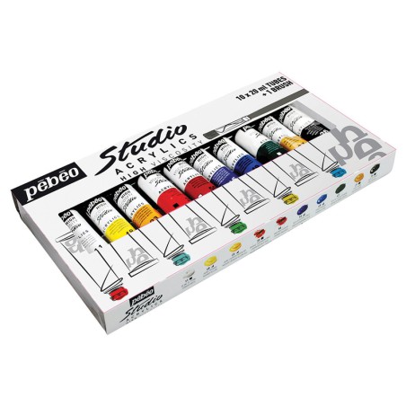 Kit 10 Tubes de 20ml de Peinture Acrylique Pébéo + 1 Pinceau