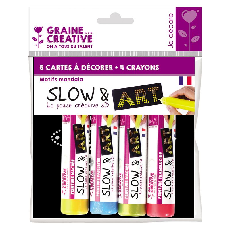 Slow&Art 5 Cartes à Décorer Mandalas + 4 Crayons