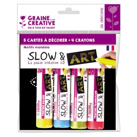 Slow&Art 5 Cartes à Décorer Mandalas + 4 Crayons