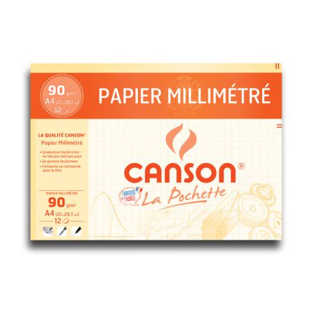 Pochette papier millimétrées A4 12 feuilles 90g Canson