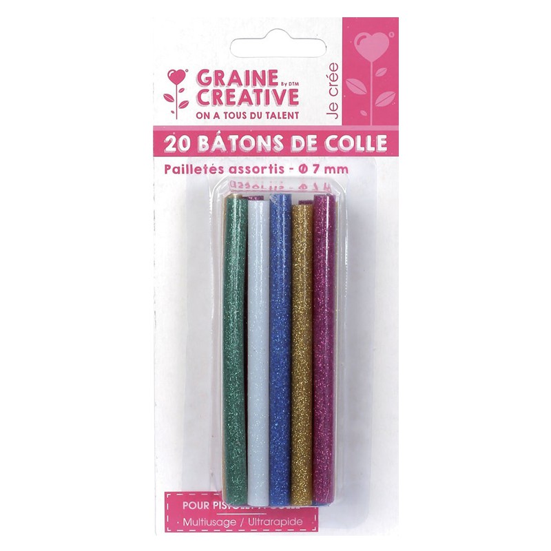 20 Recharges Bâtons Colle Paillettes Ø7mm pour Pistolet - Graine Créative