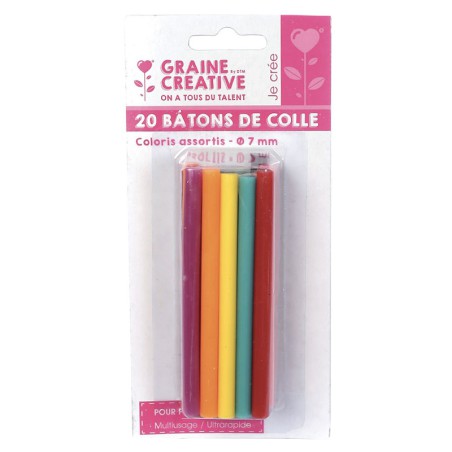 20 Recharges Bâtons Colle Couleurs Assorties Ø7mm pour Pistolet - Graine Créative