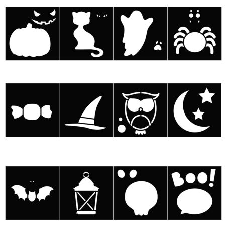 12 Pochoirs 9x9cm Halloween - Artémio