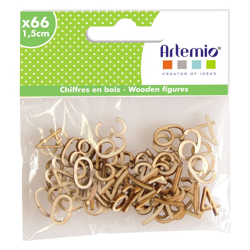 Chiffres en Bois 1,5 cm - Lot de 66 pièces - Artemio