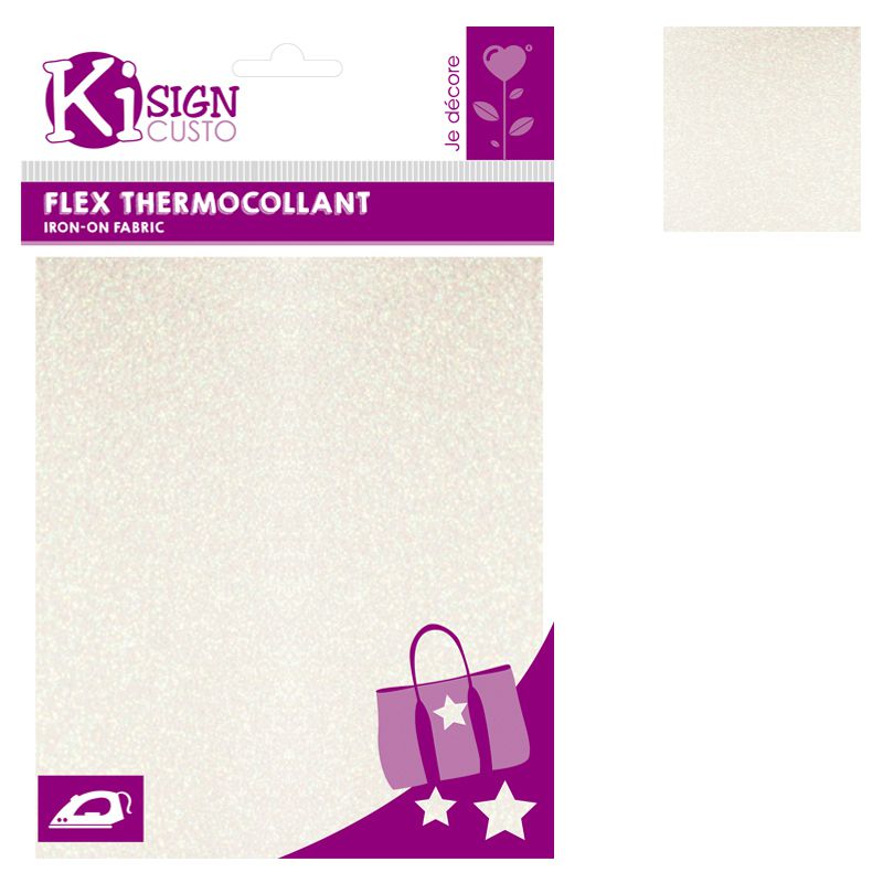 Flex Thermocollant Pailleté 15x20cm Blanc pailleté Graine créative