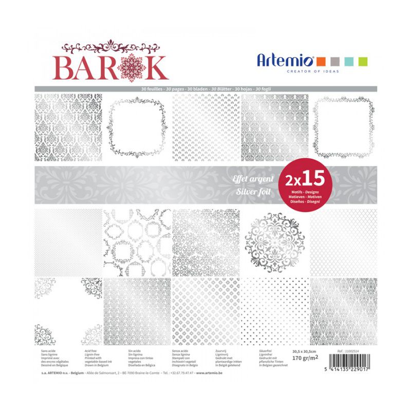 Bloc de papier scrapbooking Barok Argent 30p 30x30cm Artémio