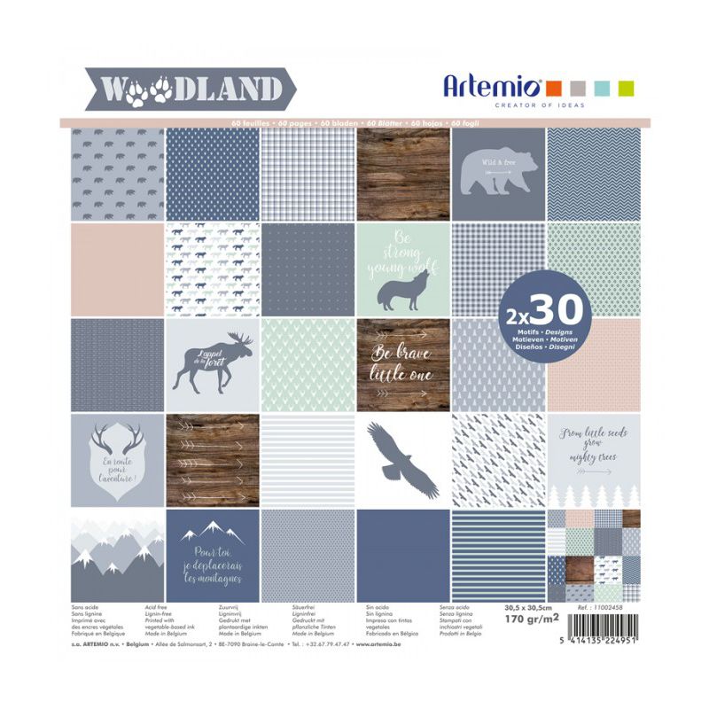 Bloc de papier scrapbooking Woodland 60p 30x30cm Artémio
