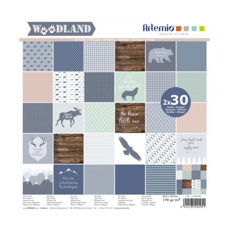 Bloc de papier scrapbooking Woodland 60p 30x30cm Artémio