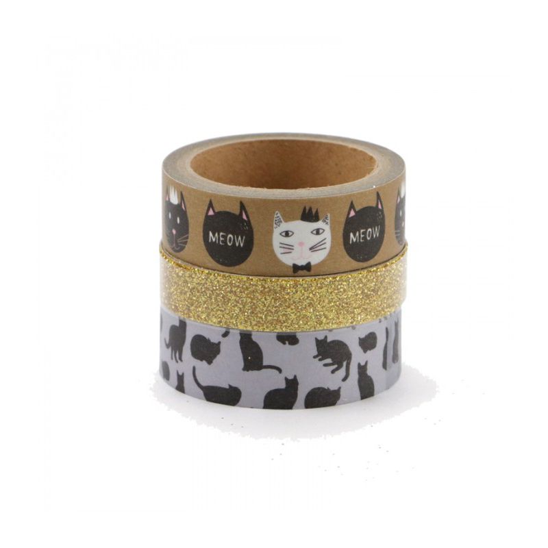 3 Tapes et Glitters Chats 2x5m 1x2m - Graine Créative