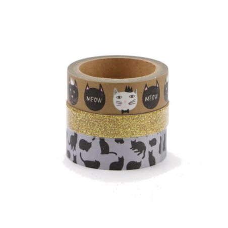 3 Tapes et Glitters Chats 2x5m 1x2m - Graine Créative