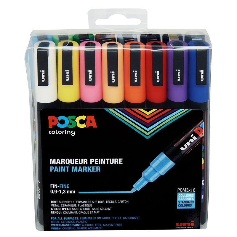 Kit Posca 16 Marqueurs Pointe Fine - Couleurs Basiques