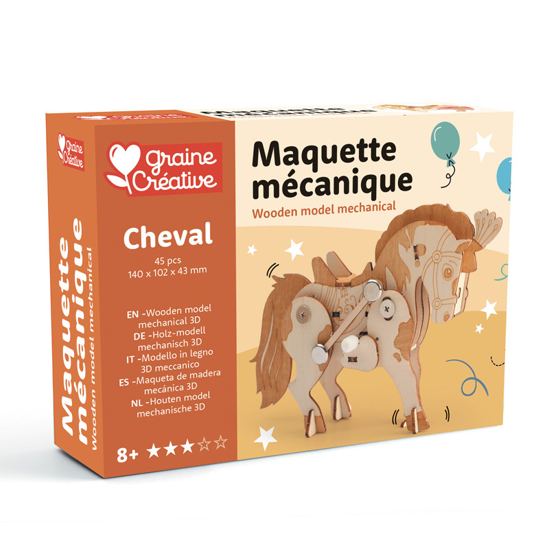 Maquette 3D bois mécanique Cheval - Graine créative - Dès 8 ans