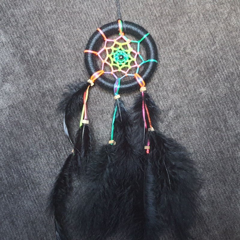 Attrape-rêves noir & rainbow 7cm – Création artisanale Mallo
