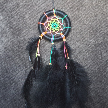 Attrape-rêves noir & rainbow 7cm – Création artisanale Mallo