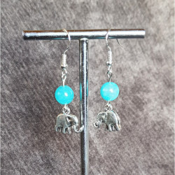 Boucles d'Oreilles Amazonite et Eléphants