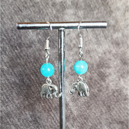 Boucles d'Oreilles Amazonite et Eléphants