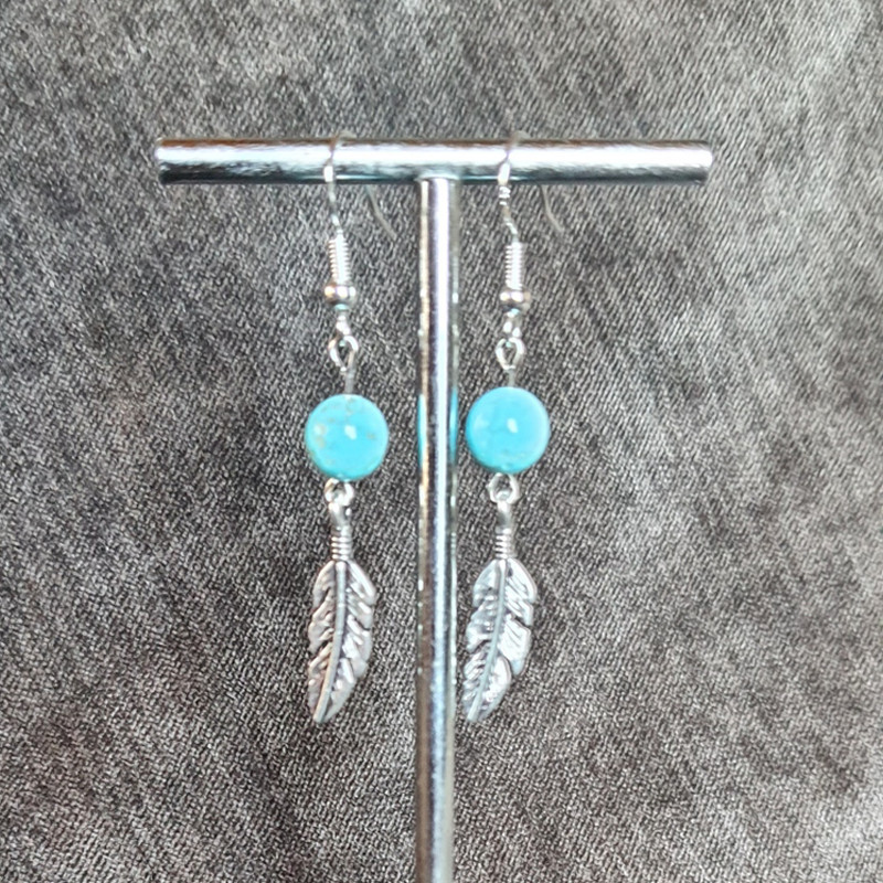 Boucles d'oreilles Turquoise et Plumes