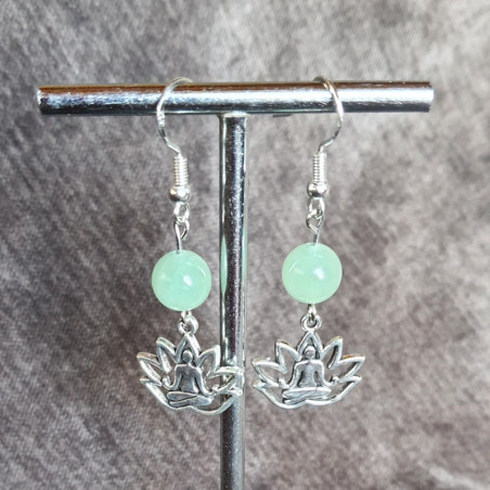 Boucles d'Oreilles Aventurine Verte et Bouddha Lotus