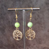 Boucles d'Oreilles Jade Flower et Arbre de Vie Doré