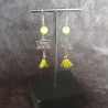 Boucles d'Oreilles Howlite Jaune, Estampes Etoiles et pompons Jaunes