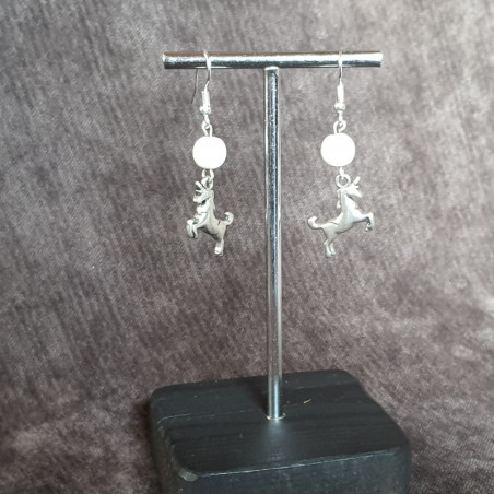 Boucles d'Oreilles Howlite Blanche et Licornes