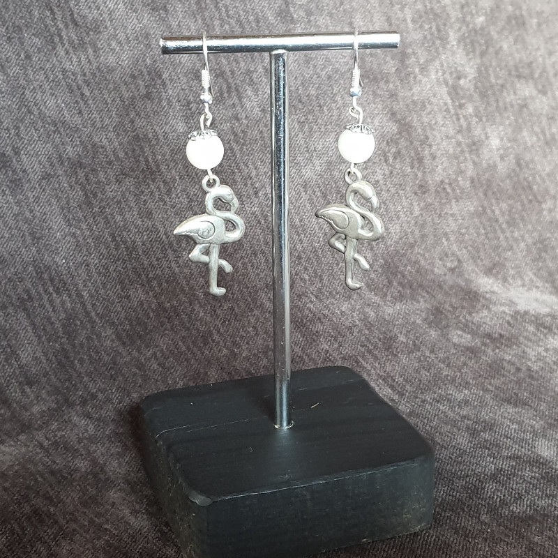 Boucles d'Oreilles Quartz Rose et Flamants Rose