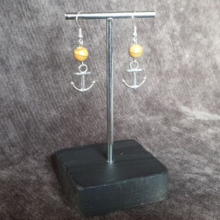 Boucles d'Oreilles Jaspe Bois et Ancres Marines