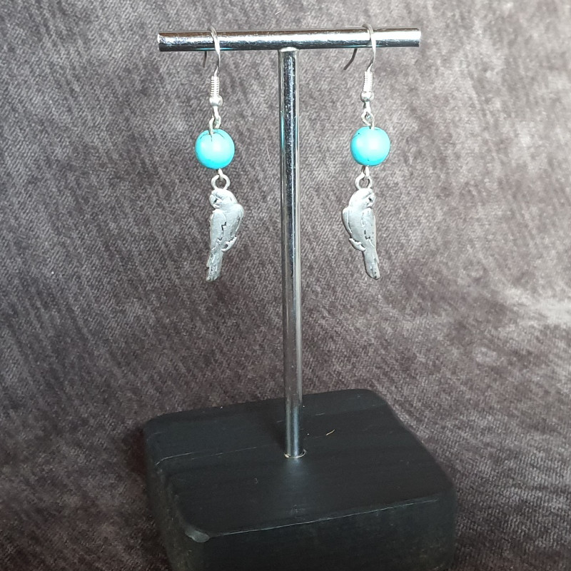 Boucles d'Oreilles Howlite Turquoise et Perroquets