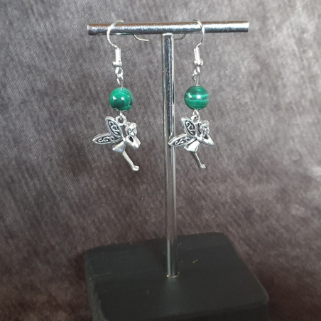 Boucles d'Oreilles Malachite et Fée Clochette