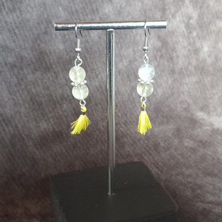 Boucles d'Oreilles 2 Citrines et Pompons Jaunes