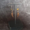 Boucles d'Oreilles Oeil de Tigre Mat et Plumes Or Rose