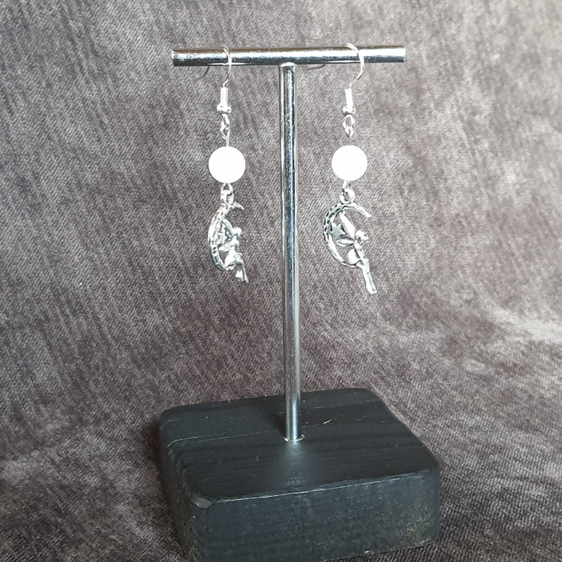 Boucles d'Oreilles Pierre de Lune et Fée sur la Lune