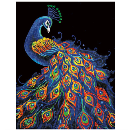 Kit Broderie Diamant Neon Noir - Peacock - Paon en Strass Fluorescents