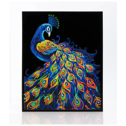 Kit Broderie Diamant Neon Noir - Peacock - Paon en Strass Fluorescents