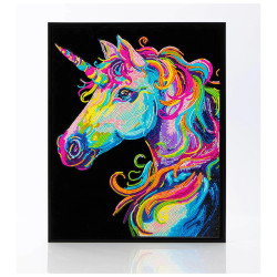 Kit Broderie Diamant Neon Noir - Unicorn - Licorne Fluo sur Toile Flock
