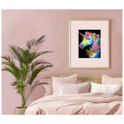 Kit Broderie Diamant Neon Noir - Unicorn - Licorne Fluo sur Toile Flock