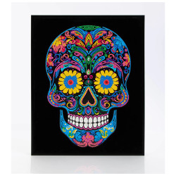 Kit Broderie Diamant Neon Noir - Sugar Skull - Crâne Mexicain Fluo sur Toile Flock
