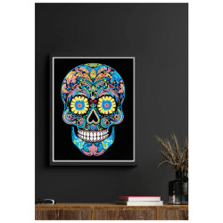 Kit Broderie Diamant Neon Noir - Sugar Skull - Crâne Mexicain Fluo sur Toile Flock