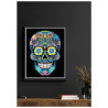 Kit Broderie Diamant Neon Noir - Sugar Skull - Crâne Mexicain Fluo sur Toile Flock