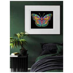 Kit Broderie Diamant Neon Noir - Butterfly - Papillon Fluo sur Fond Noir