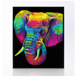 Kit Broderie Diamant Neon Noir - Elephant - Animal Fluo sur Fond Noir