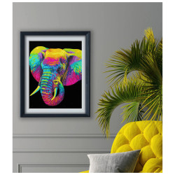 Kit Broderie Diamant Neon Noir - Elephant - Animal Fluo sur Fond Noir
