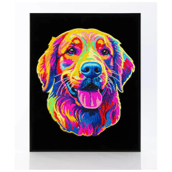 Kit Broderie Diamant Neon Noir - Golden Retriever - Chien Fluo sur Fond Noir