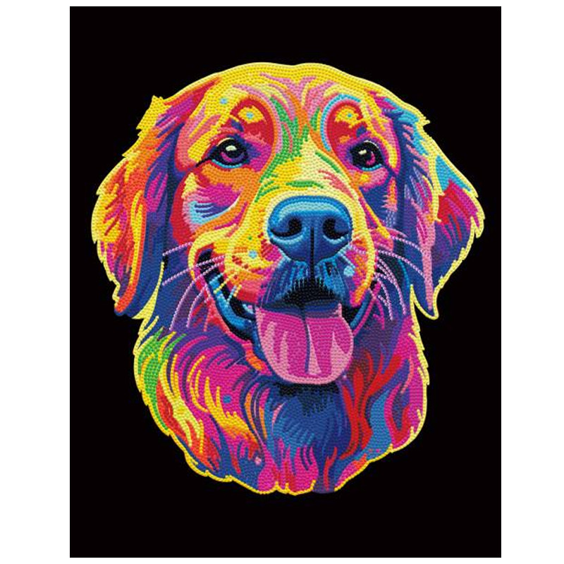 Broderie Diamant - Néon Noir - Golden Retriever