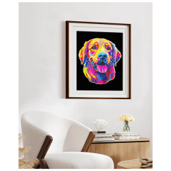 Kit Broderie Diamant Neon Noir - Golden Retriever - Chien Fluo sur Fond Noir